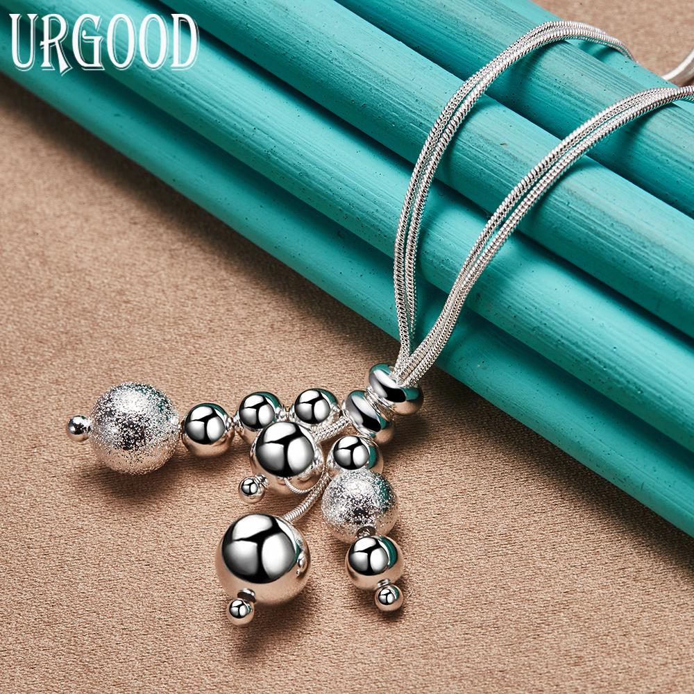 925 Sterling Silver Snake Chain Bead Pendant Necklace Fashion Jewelry