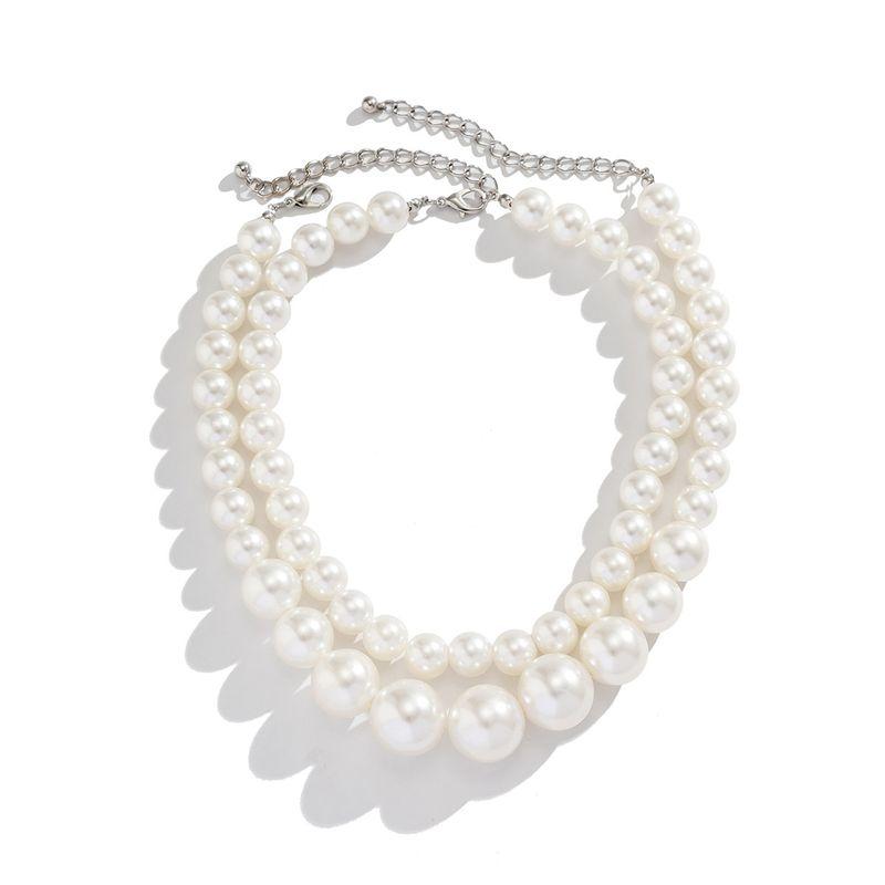 Suit 2 Necklace Fashion Summer Exaggerated Imitation Pearl Silver