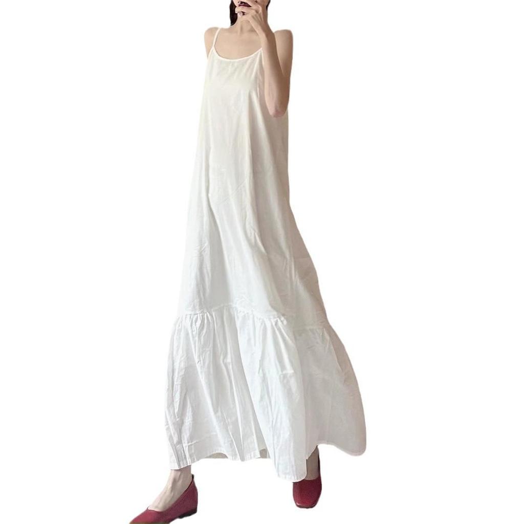 2025 Summer Retro A-Line Maxi Dress: Sleeveless Spaghetti Strap, Loose Pullover, Mid-Length Design