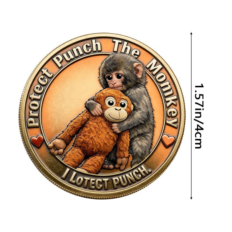Prote Protect Punch Monkey Coin 3D Embossed Commemorative Figure Metal Collectible Souvenir Home Decoration Children Adults Gift