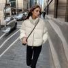 Women Autumn Winter Short Solid Color PU Leather Thicken Outwear Loose Cotton Padded Stand Collar Warm Jacket Coat