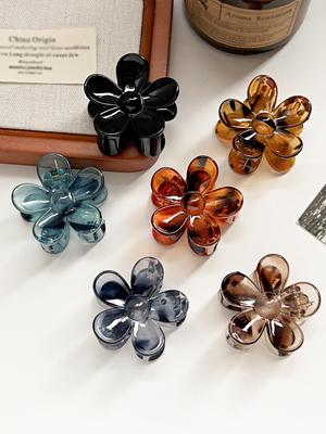 6Pcs Leopard Neutral Colors Hair Claw Clips,Flower Non Slip Cute Hair Catch Barrettes Jaw Clamps for Thick Hair Women Girls