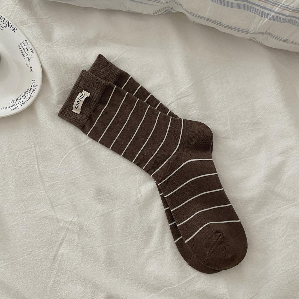 Retro Ethnic Style Thick Line Kaji Street Style Couple Medium Tube Stacking Socks Female Xiaohongshu Same Style