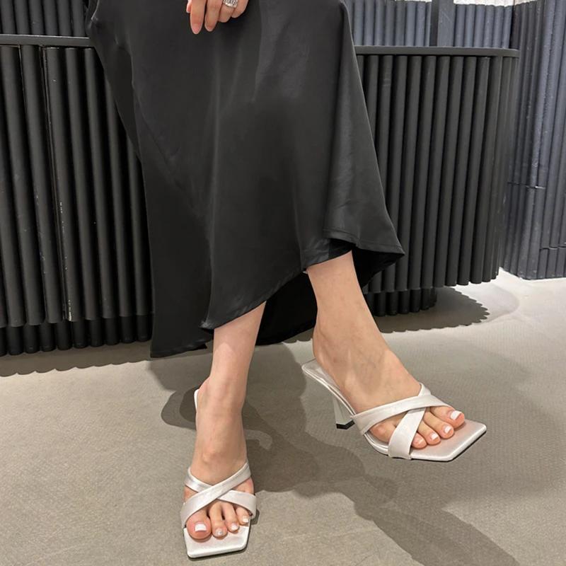 Summer Square Toe Women's Fashion Slippers Fashion High Heel Dress Slides Casual Outdoor Footwear