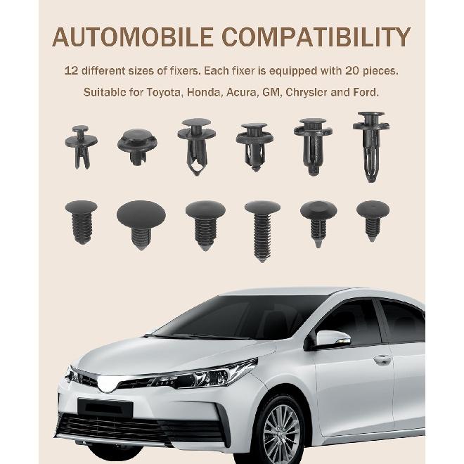 240 Pcs Automotive Clips,Car Retainer Clips,Car Accessories Bumper Clips Car Clips Plastic Rivets Fasteners Push Retainer Kit,Auto Push Pin Rivets