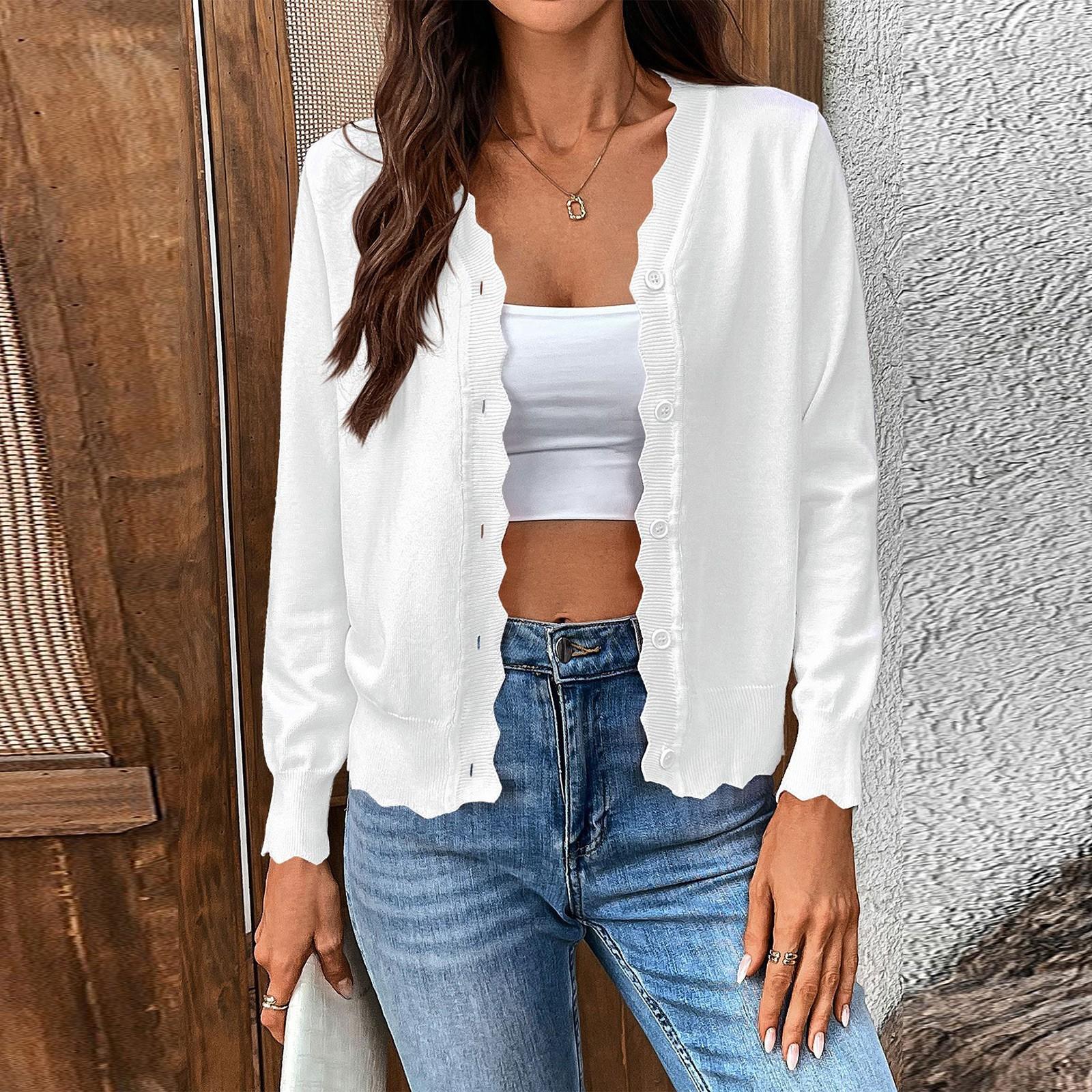 

Женский модный однотонный кардиган с V-образным вырезом, длинными рукавами и пуговицами, короткое вязаное пальто XL белый