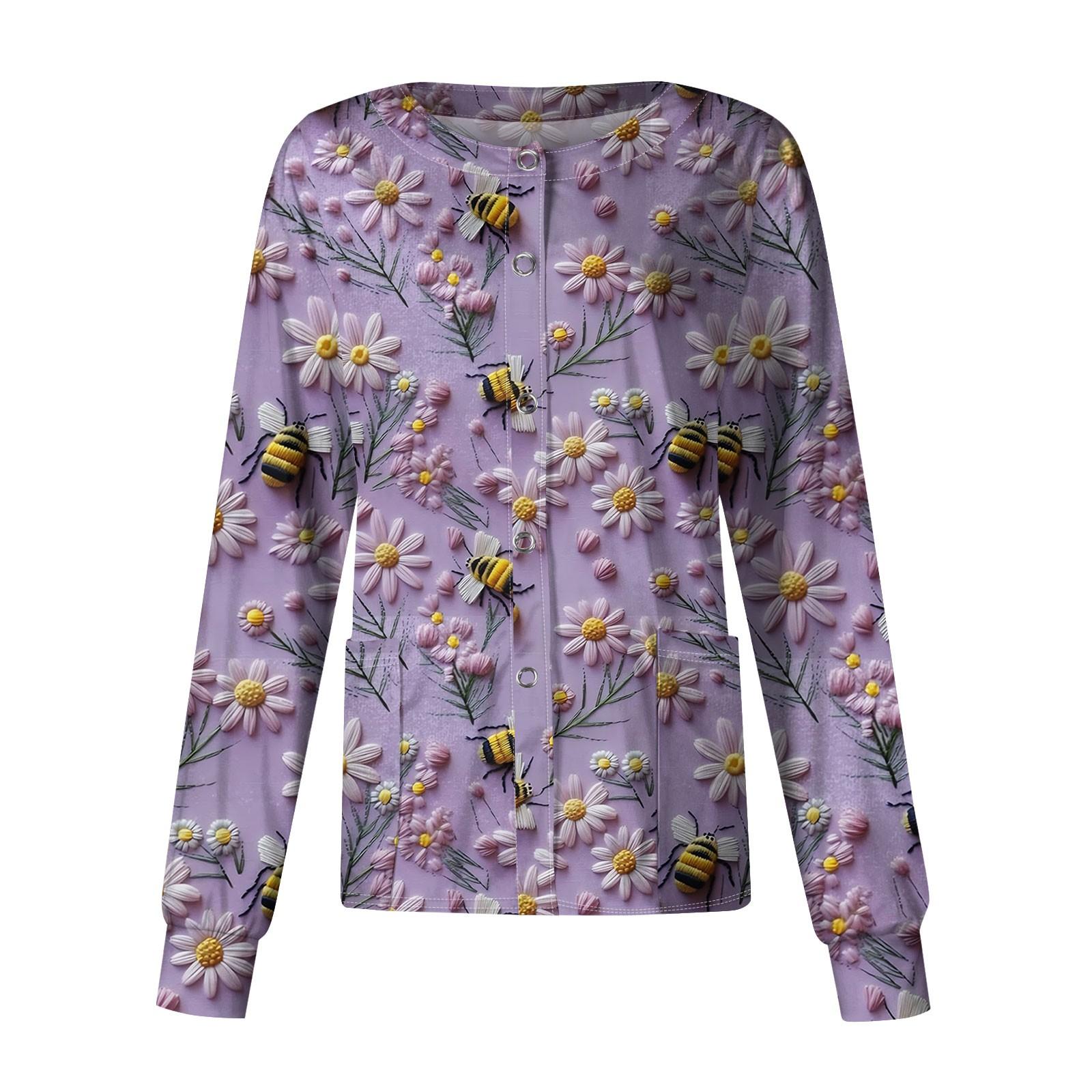 

Женская повседневная мода с длинным рукавом и стоячими лацканами, однобортная винтажная цветочная набивная рабочая куртка, топы XL фиолетовый