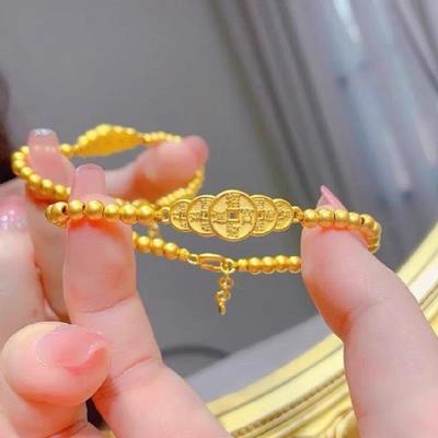 Brățară cu mărgele Monede de Aur ale Celor Cinci Împărați: Placă de lux retro chinezească cu cuvinte de bun augur