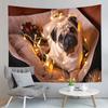 Pug Dog Tapestry Cute Black Animals Tapestry Autumn Fallen Leaves Tapestry Home Living Room Bedroom Wall Modern Art Tapestries