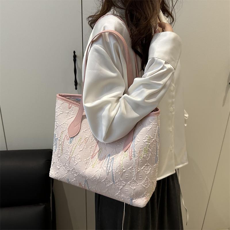 Large Capacity Student Class Cloth Bag Bag Women's New Shoulder Underarm Bag Striped Commuter Casual Tote Bag