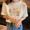 White Cotton Casual ort Sve T-irt Women's Oversize Top Korean Sle Chic Large Size round Ne Print Summer irt