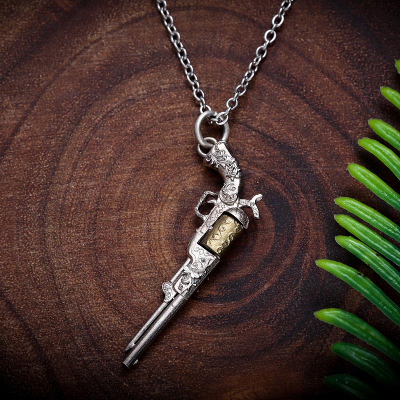 Collana a forma di revolver con motivo in rilievo alla moda, ciondolo gioiello trendy e cool da uomo