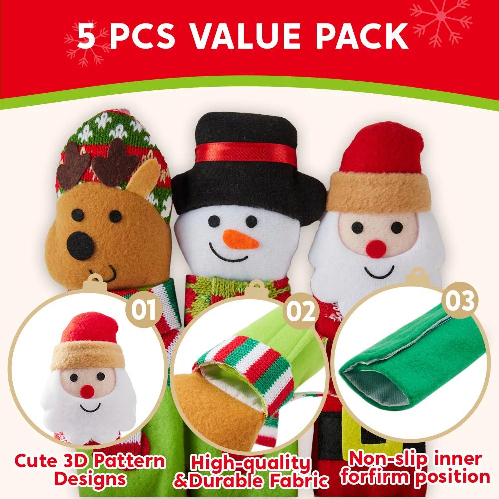 JOYFY 5 Pieces Christmas Kitchen Appliance Handle Covers for Kitchen Refrigerator Microwave Oven Dishwasher Decoration
