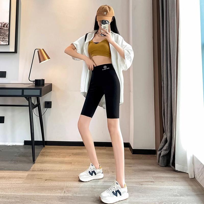 

Women s High-Waist Black Yoga Pants - Tummy Control, Lightweight, Five-Point Design for Summer XL (Recommended 65-75 kg)