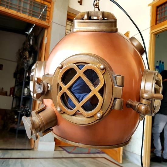 45.72 cm Scuba Diving Helmet Hanging Lamp Copper Plated Hanging Lamp Light Gift