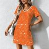 Mode d'été pour femmes Robe à col en V à manches courtes avec imprimé géométrique rétro Jupe courte sexy Robes