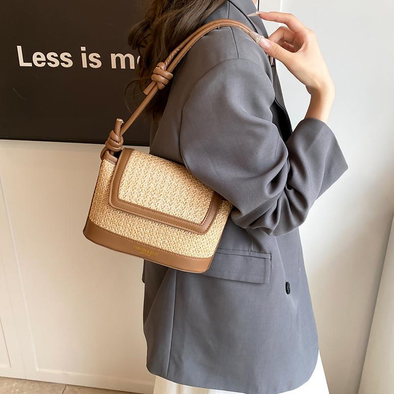 Fashionable Personalized Straw Tote Bag For Women Stylish Casual Mini Square Purse In Khaki Beige Pink Blue Colors