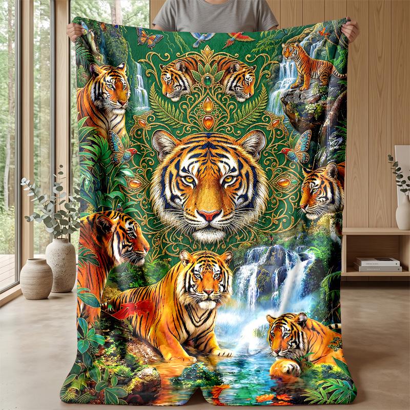 Tiger Family In Jungle 1 Theme Blanket Lightweight Warm Flannel Blanket Decorative Throw Blanket for Home Decoration