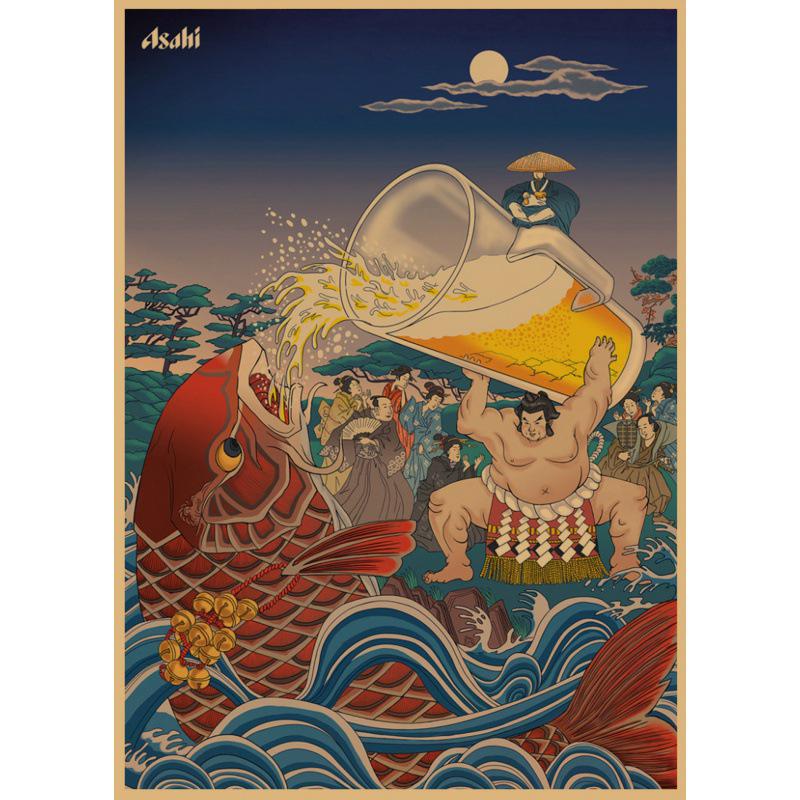 

Japanese Beer & Sushi Retro Wall Art - Kraft Paper Decor for Izakaya and Restaurants Yellow Kraft Paper (No Glue) 30X42 cm