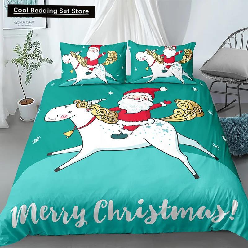 Merry Christmas King Queen Duvet Red Cartoon Santa Car Animals Bedding Set for Children Boy Girl Happy Holiday Theme Quilt Cover