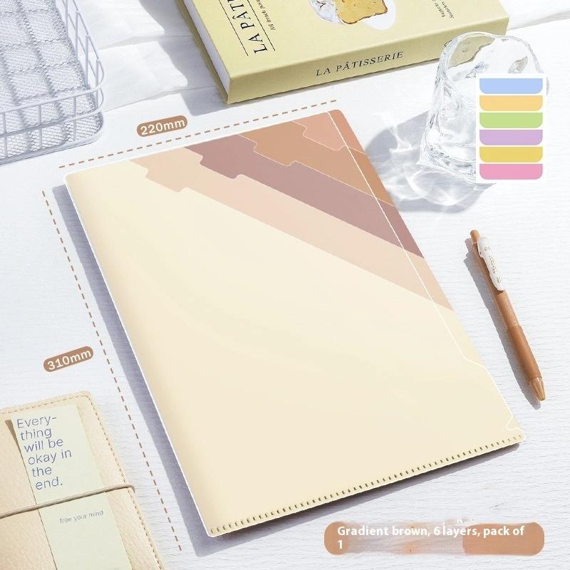 Gradient Multi-Layer Folder A4 Subject Classification Test Paper Folder Transparent L-Shaped Folder 6-Layer Classification File