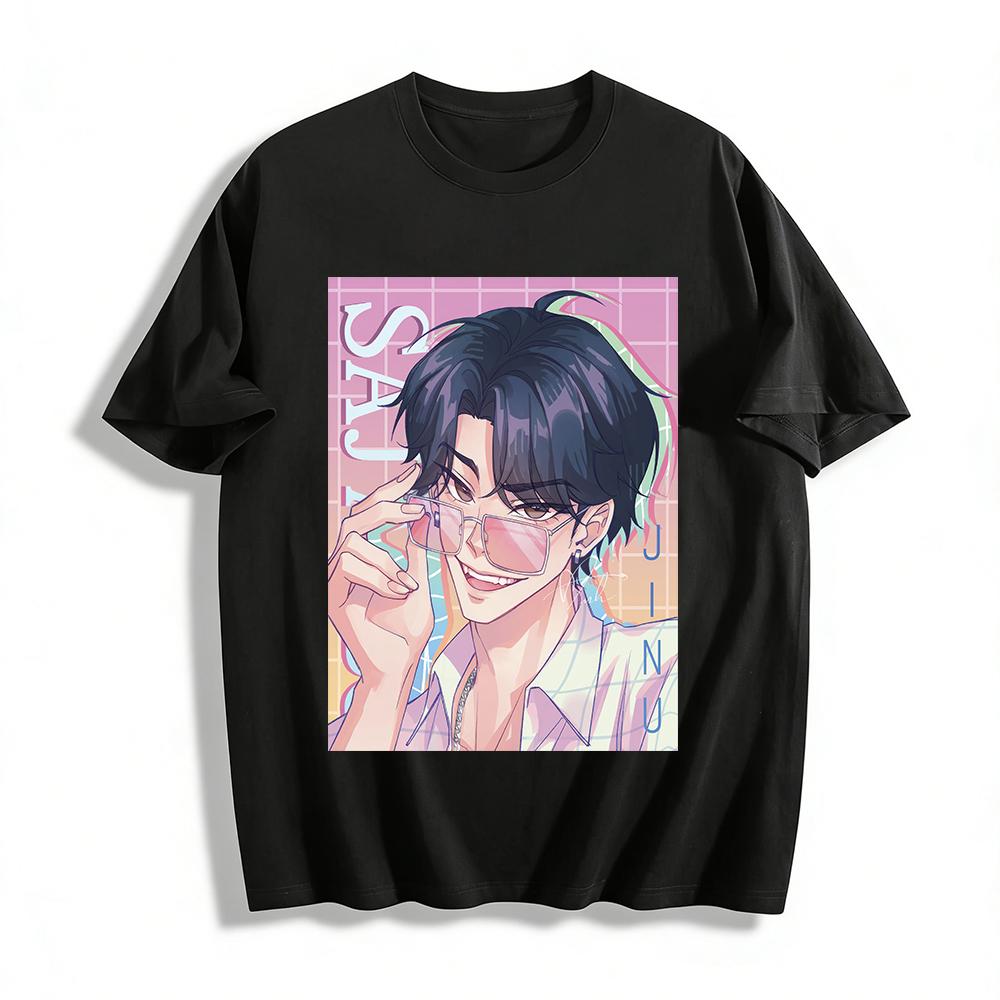 

Vintage Cool Anime Handsome Guy Print T-shirt Unisex Casual Loose Breathable Daily Top Pure cotton T-shirt XXS