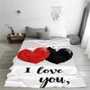 1pc White Blanket Black Red Heart I LOVE YOU Print Comfortable Flannel Blanket for Home Living Room Bedroom Decor Birthday Gift