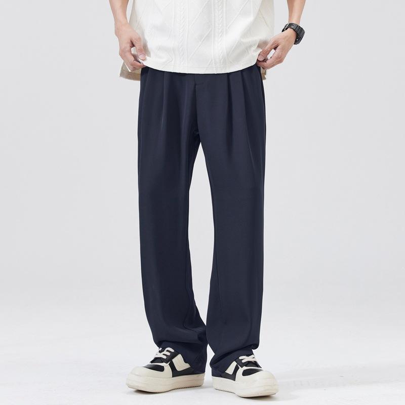 Men's new commuter pants loose wide-leg versatile suit casual pants navy blue medium and high waist