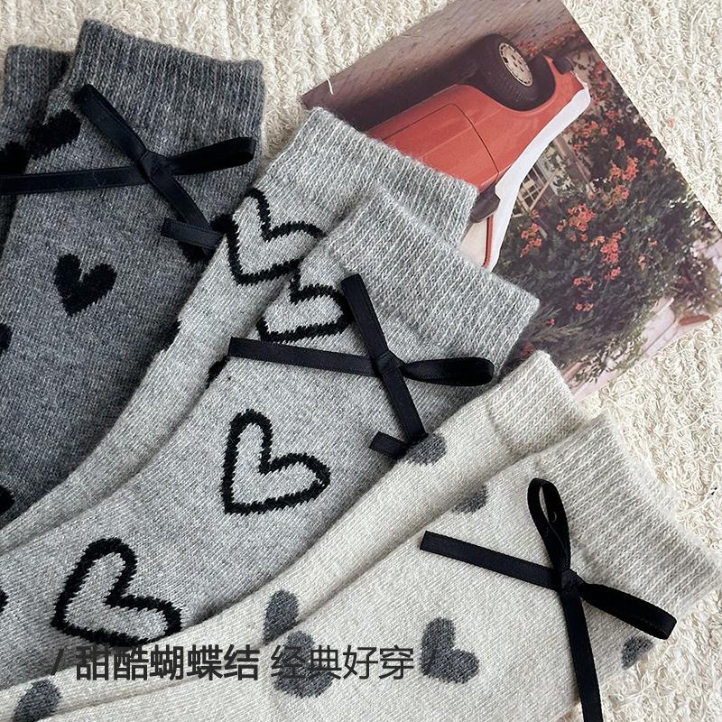Warm Thickened Wool Socks Women Winter Socks Solid Heart-shaped Mid-Calf Sock Casual Snow Boot Floor Cotton Sock Wife's Gift