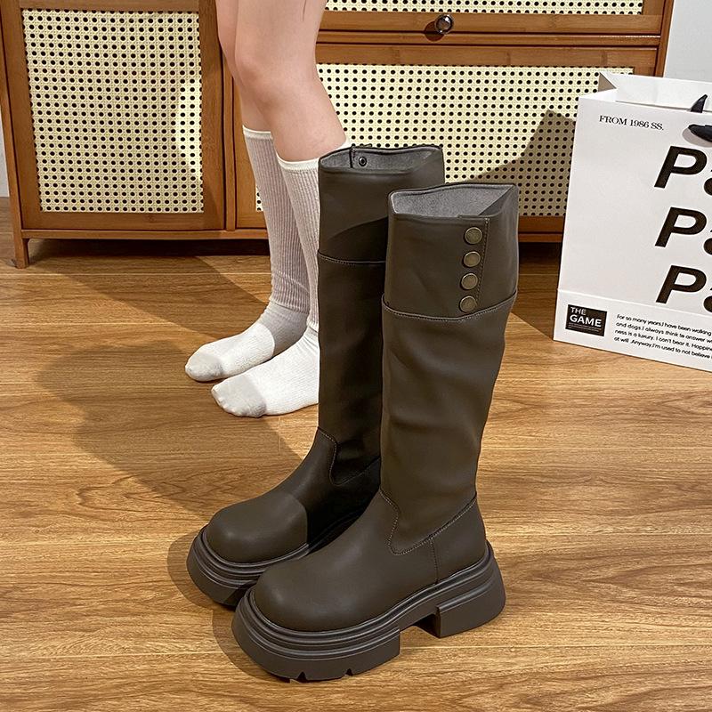 Thick-soled western knight boots women's boots but knee 2025 new autumn and winter American retro boots thin boots