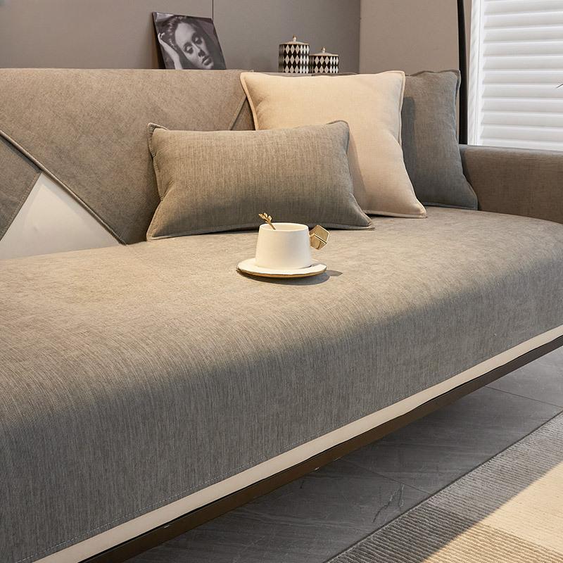 Khaki Sofa Cushion Four Seasons Universal Non-Slip Chenille Cushion Modern Leather Cushion