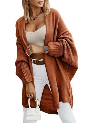 Women's Oversized Long Cardigan Sweater Open Front Batwing Sleeve Fall Knitwear
