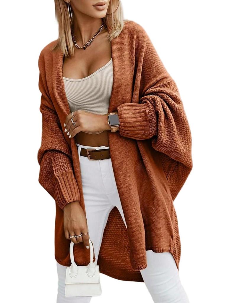 Women's Oversized Long Cardigan Sweater Open Front Batwing Sleeve Fall Knitwear