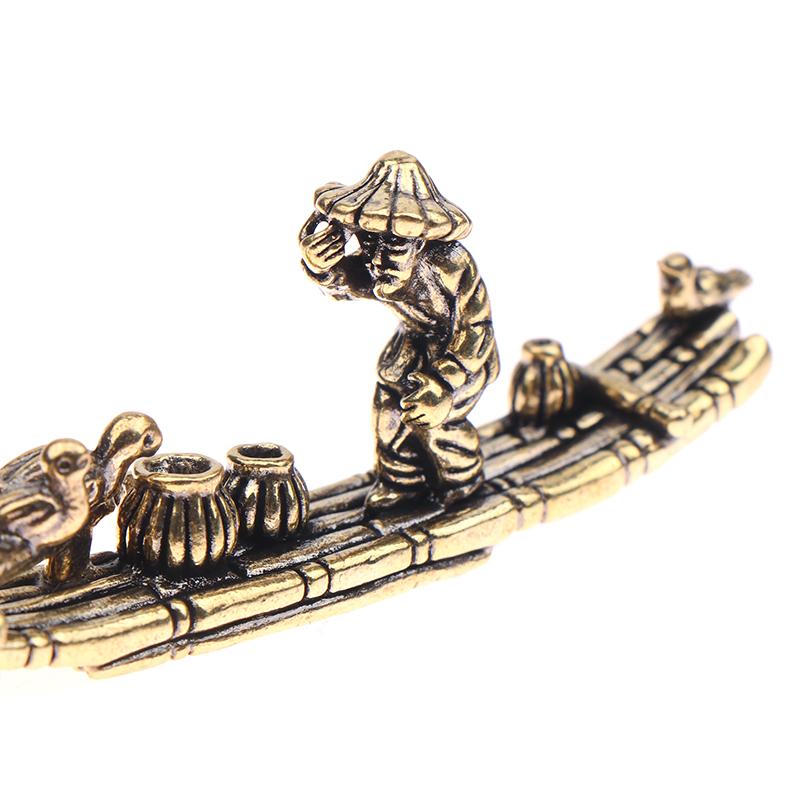 1 Stück Schreibtischornament Antik Messing Bambusfloß Fischerboot Fischer Kunst Modellierung Skulptur Räuchergefäß Dekoration