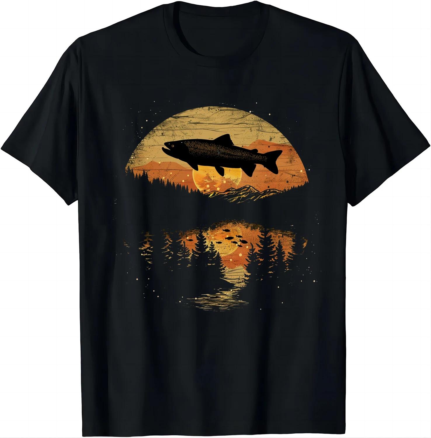 

Outdoor-Inspired Trout Tee - Fishing in The Sunset T Shirt Graphic T Shirts Men Clothing Tops Camisas Streetwear Ropa Hombre 4XL
