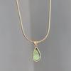 French Transparent Green Water Drop Ocean Necklace with Snake Bone Chain - Fashionable Gold-Plated Titanium Steel.