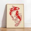 1PC Vintage Red Koi Fish Posters Prints Canvas Painting Retro 2pcs Fish Aesthetic Wall Art for Home Living Room Office Decor