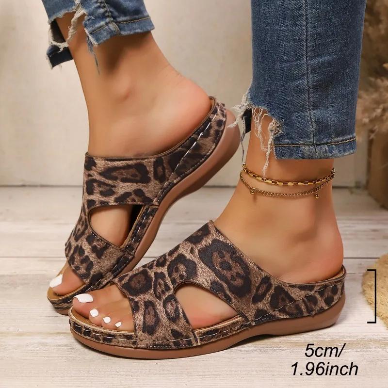 Women's Fashion Sandals Summer Open-toed Women's Slippers Comfortable Lightweight Wedge Shoes Classic Printed Platform Slippe