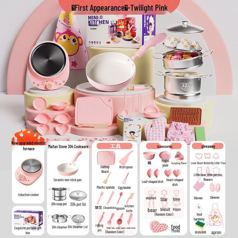 Mini Kitchen Set: Real Cooking & Eating Educational Toy for Boys & Girls - Perfect Children's Day Gift