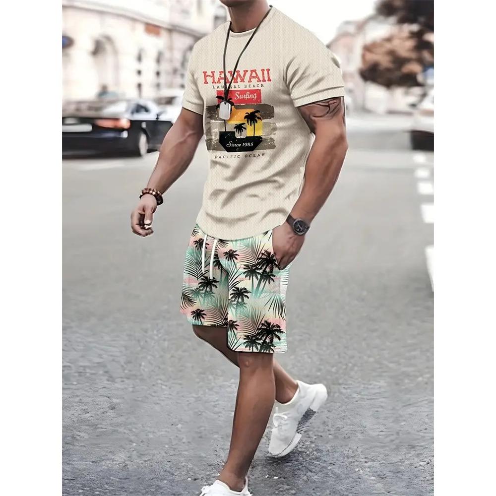 Set de pantaloni scurți de tricou la modă de vară, pentru bărbați, de stradă, cu mâneci scurte, cu mâneci scurte 3D.