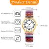 Bohemian Watch with Elastic Strap and Arabic One Size Fits Floral Waterproof Quartz Watch with Stretchable Stainless Steel Analog Colorful Ethnic