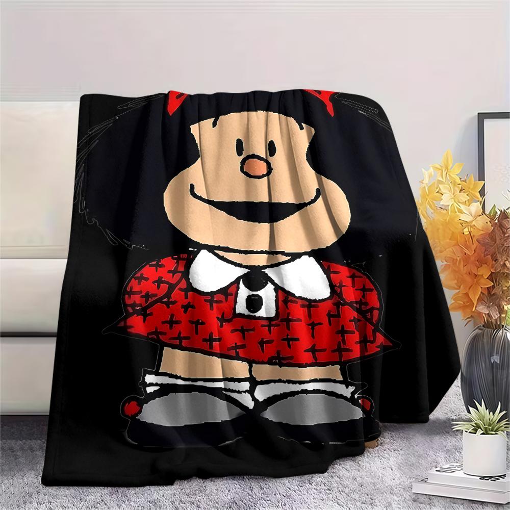 1PC Mafalda Print Flannel Blanket, High Quality All Seasons, Home Decor, Warmth and Comfort, Perfect for Christmas Gifts