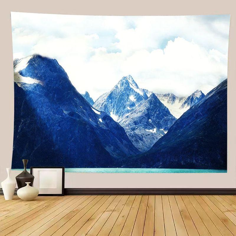 VIKAMA Jagged Snow Mountain Tapestry, Fluffy White Cloud Turquoise Lake Nature Background Blanket