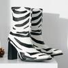 Fashion Zebra Stripes Ankle Boots Woman Autumn New Metal Toe Design High Heels Elegant Thick Heel Stretch Boots  De Mujer