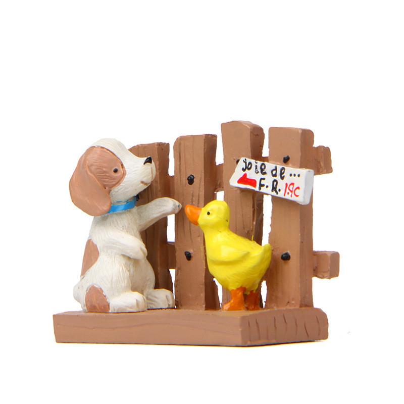 Cartoon Cute Fence Duck Dog Mini Model Ornament For Home And Garden Decoration