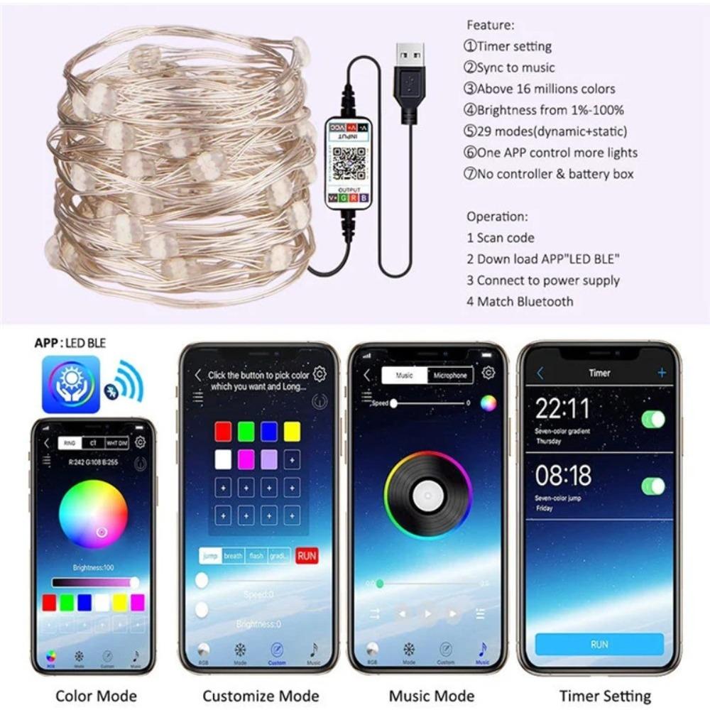 Christmas Tree Decoration Light Customized Smart Bluetooth LED Personalized String Lights App Remote Control LED String Lights