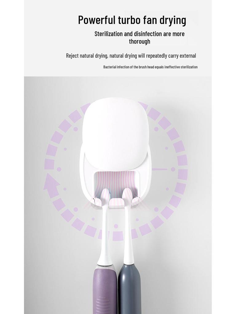 Punch-Free Wall-Mounted UVC Toothbrush Sterilizer and Dryer Holder