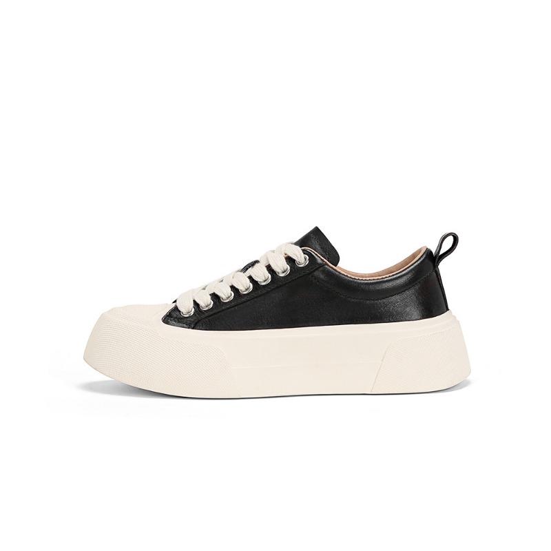 Cowhide Version~ Washed Horse Skin Muffin Thick-soled Sports and Leisure Board Shoes Women's Inner Height-increasing White Shoes