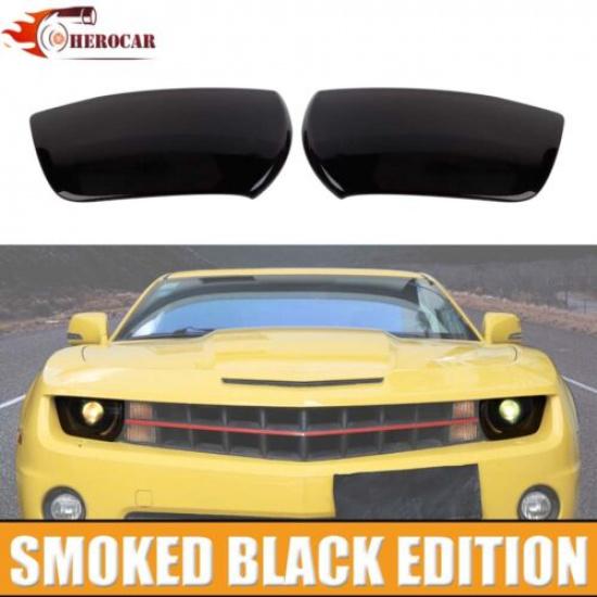 

2PCS Both Sides Headlight Lamp Cover Trim For Chevy Camaro 2010-15 Smoked Black