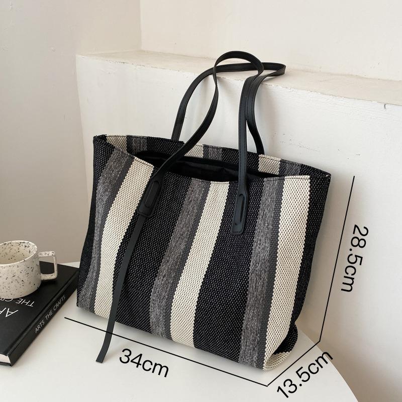 Large Capacity Shoulder Bag for Woman Fashion Stripe Handbag Shopping Bag Ladies Casual Tote Bag
